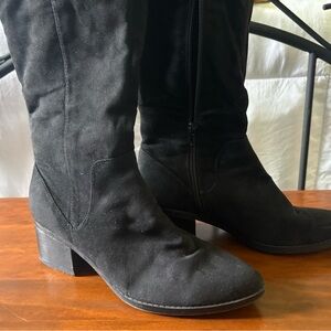 Black Women's Over-The-Knee Suede Block Heel Boots